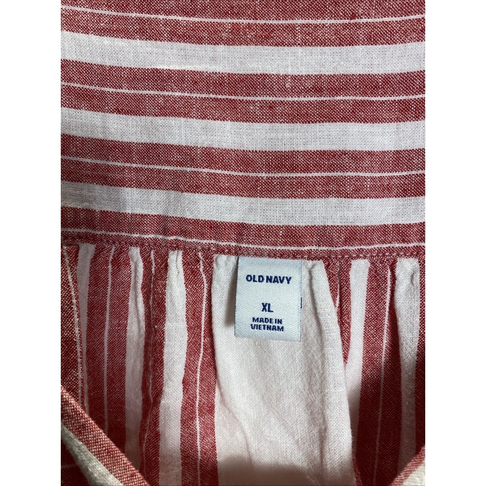 Old Navy White and Red Striped Button Down Peasant Top - Picture 3 of 7